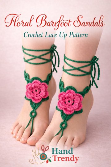 Floral Barefoot Sandals - Crochet Lace Up Pattern PDF