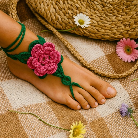 Floral Barefoot Sandals - Crochet Lace Up Pattern PDF