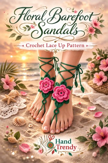 Floral Barefoot Sandals - Crochet Lace Up Pattern PDF