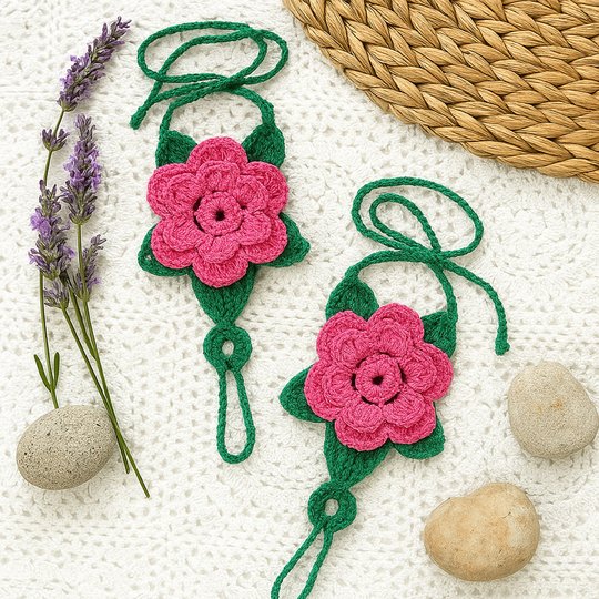 Floral Barefoot Sandals - Crochet Lace Up Pattern PDF