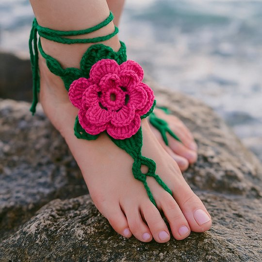 Floral Barefoot Sandals - Crochet Lace Up Pattern PDF