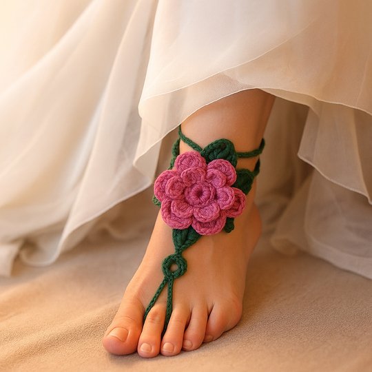 Floral Barefoot Sandals - Crochet Lace Up Pattern PDF