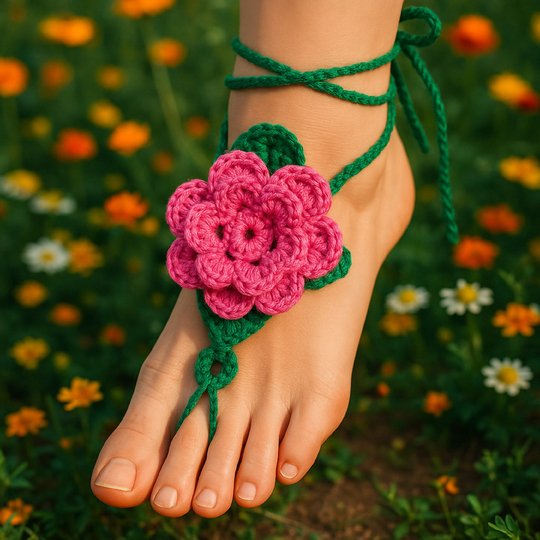 Floral Barefoot Sandals - Crochet Lace Up Pattern PDF