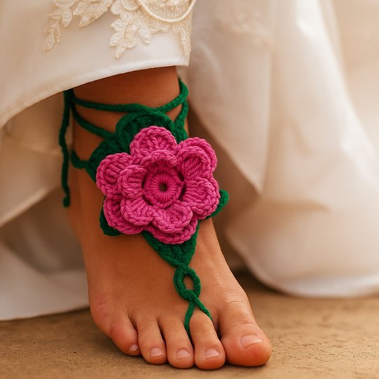 Floral Barefoot Sandals - Crochet Lace Up Pattern PDF