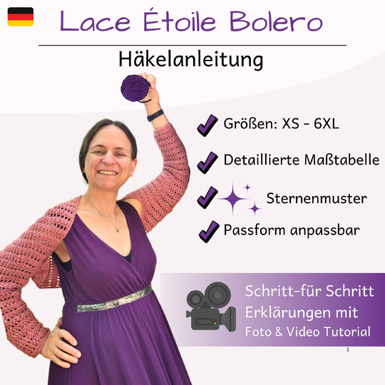 Häkelanleitung für Bolero im Sternenmuster | 6 Größen: XS bis 6XL