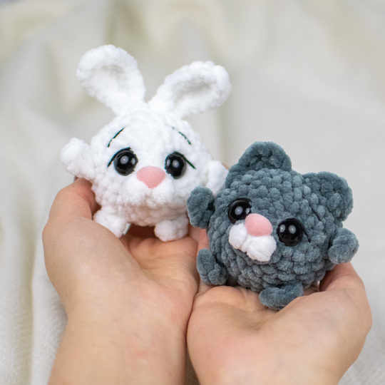 Pocket Puff Babies Crochet Pattern – Mini Bunny & Kitty Plush