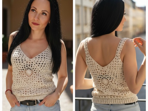 PDF Häkelanleitung Granny Square Sommer Boho Damen Top/Oberteil