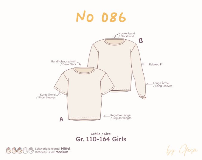 T-Shirt & Longsleeve Schnittmuster – Mädchen 110-164 (Relaxed Fit)