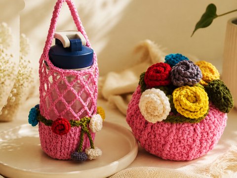 Crochet Flower Bouquet Bottle Cover Pattern PDF & Video Tutorial