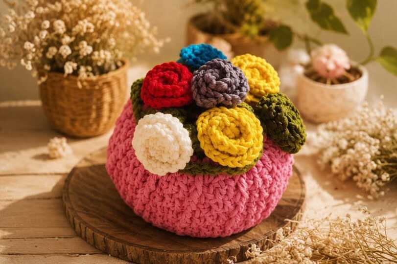 Crochet Flower Bouquet Bottle Cover Pattern PDF & Video Tutorial