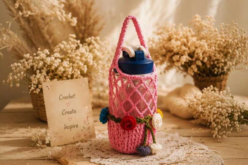 Crochet Flower Bouquet Bottle Cover Pattern PDF & Video Tutorial