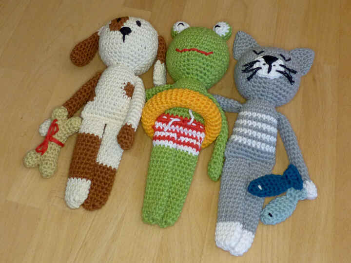 Häkelanleitung Schlenkertiere Hund, Katze, Frosch, Kuscheltier, Spielzeug