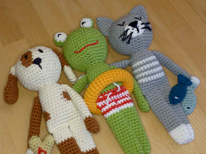 Häkelanleitung Schlenkertiere Hund, Katze, Frosch, Kuscheltier, Spielzeug