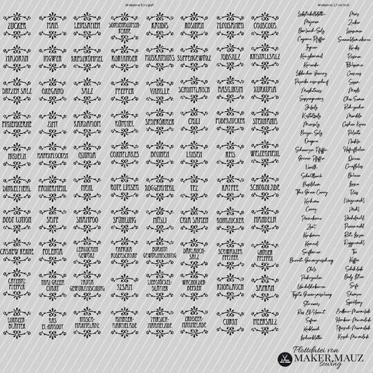 Gewürze Etiketten Plotterdatei