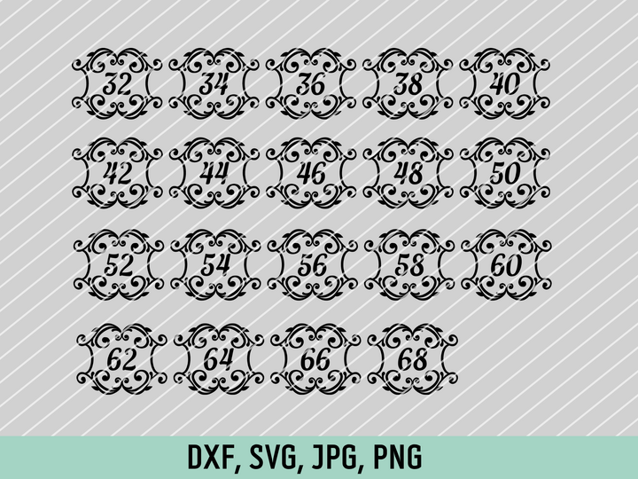 Größenlabel Etiketten Schnörkel 2 für Erwachsene Plotterdatei