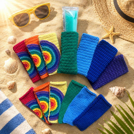 Wassereishülle Regenbogen gehäkelt und gestrickt
