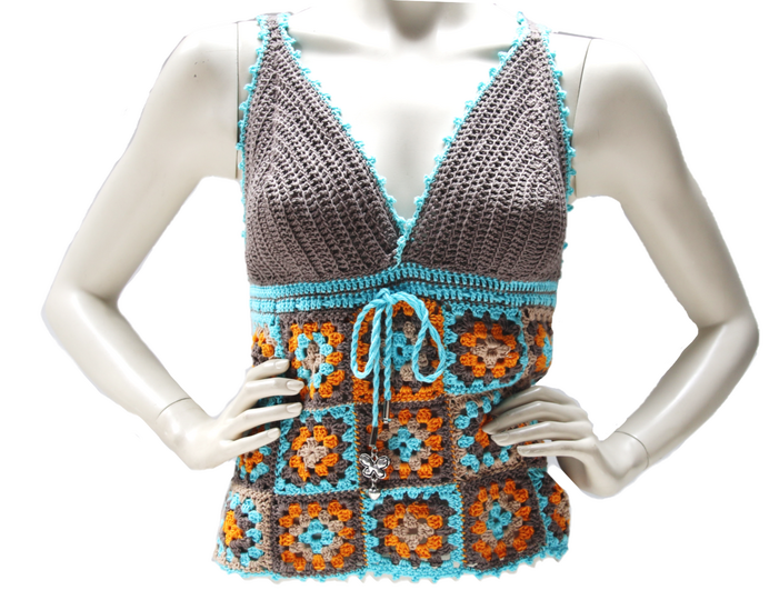 Summer Fairy Crocheted Top with Granny Squares. No. 027