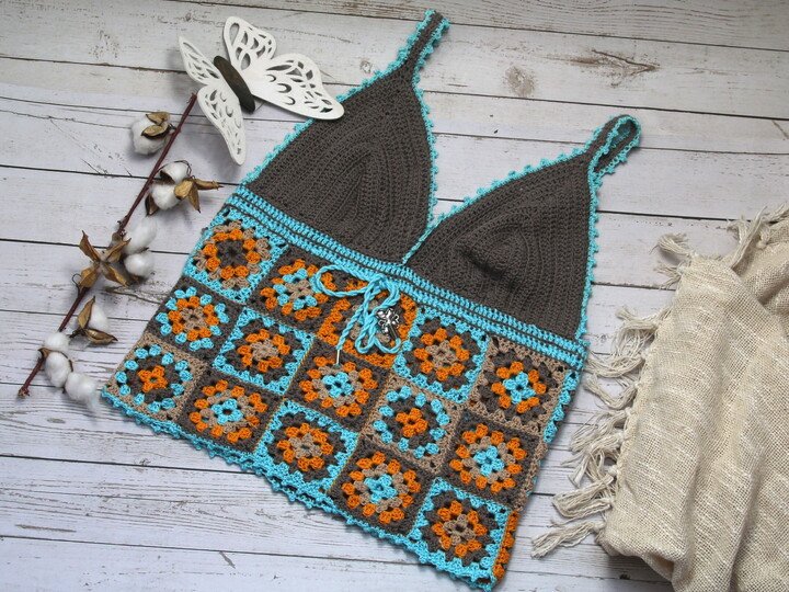 Summer Fairy Crocheted Top with Granny Squares. No. 027