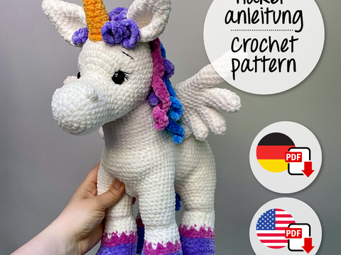 PDF Crochet pattern GER/ENG for „Ruby the unicorn“, @buerokunstvoll