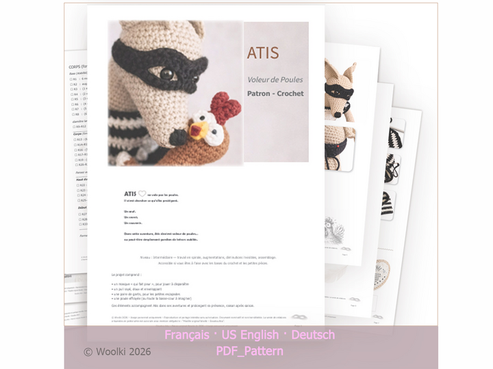 Atis – Der Hühnerdieb | PDF Häkelanleitung | Zubehör für Atis | FR US-EN DE