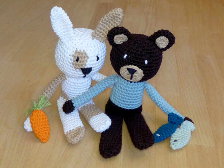 Häkelanleitung Schlenkertiere Schwein, Bär, Kaninchen, Kuscheltier