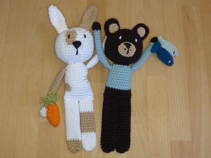 Häkelanleitung Schlenkertiere Schwein, Bär, Kaninchen, Kuscheltier