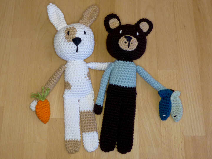 Häkelanleitung Schlenkertiere Schwein, Bär, Kaninchen, Kuscheltier