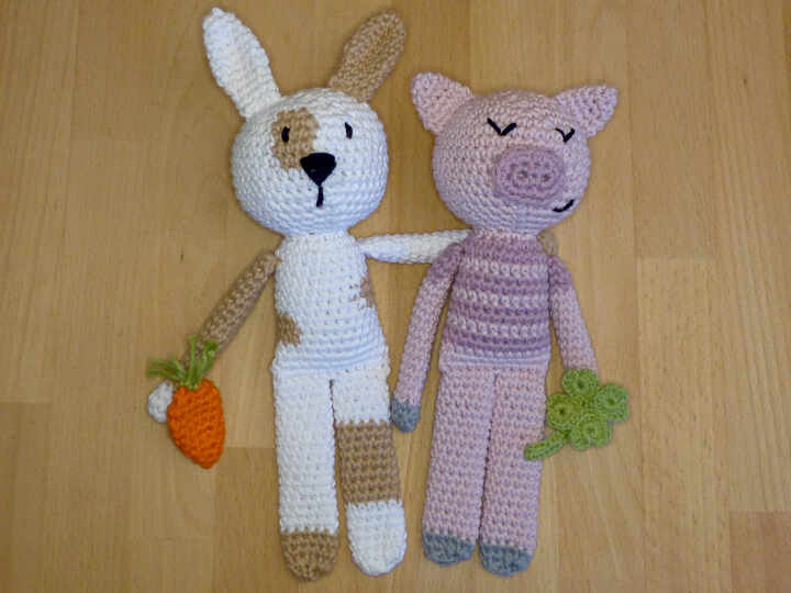 Häkelanleitung Schlenkertiere Schwein, Bär, Kaninchen, Kuscheltier