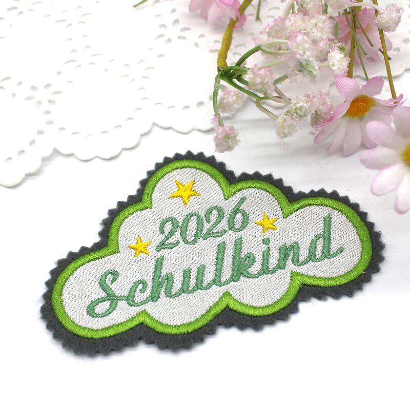 Stickdatei Schulanfang 2026 2027 Applikation Wolke 10x10cm