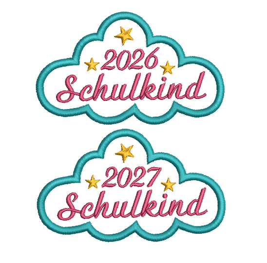 Stickdatei Schulanfang 2026 2027 Applikation Wolke 10x10cm