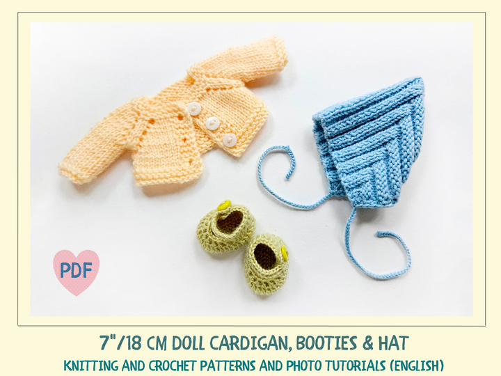 Cardigan, Booties & Hat for a 7 inch (18 cm) Waldorf doll.