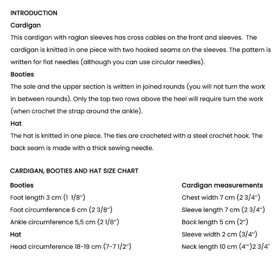 Cardigan, Booties & Hat for a 7 inch (18 cm) Waldorf doll.