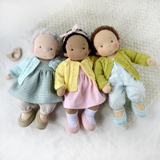 14-16"/36-40 cm Doll Cardigan & Booties. PDF knitting pattern and tutorial.