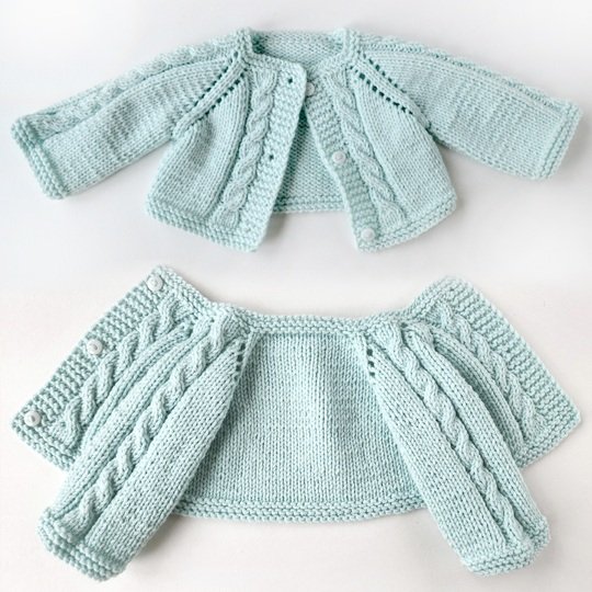 14-16"/36-40 cm Doll Cardigan & Booties. PDF knitting pattern and tutorial.