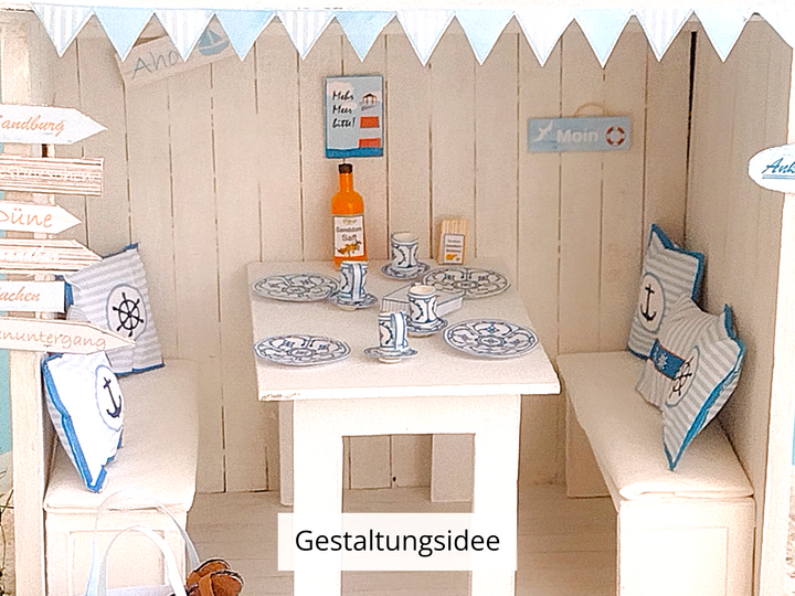 Miniatur Geschirr & Aufbewahrungsdosen mit Friesenmuster 1:12