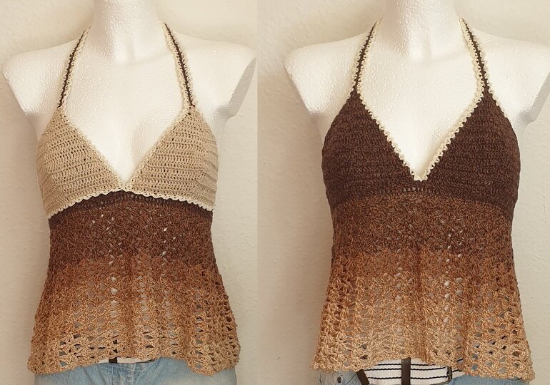 Häkelanleitung Boho-Bralette: Reversibles Wendetop mit A-Linien-Schößchen