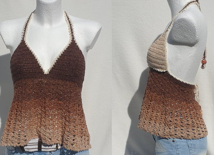 Häkelanleitung Boho-Bralette: Reversibles Wendetop mit A-Linien-Schößchen