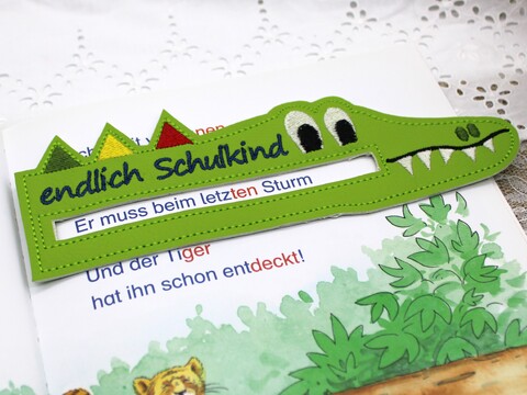 Stickdatei ITH Lesehilfe Einschulung Krokodil