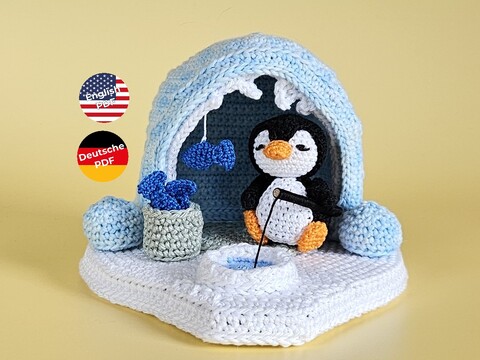 Pinguin Martin mit Iglu Häkelanleitung Winter Szene Amigurumi