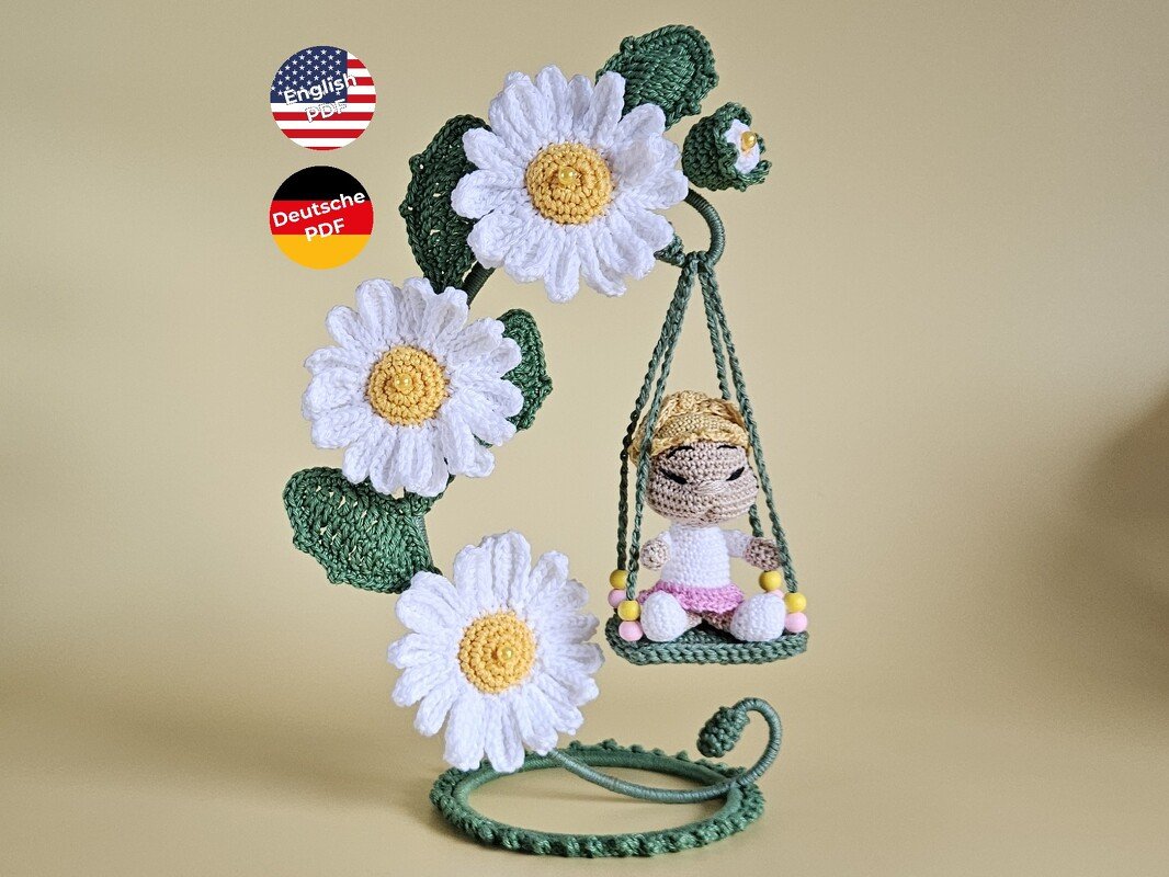 Häkelanleitung Gertie Gänseblümchen Blumenkind mit Blumenschaukel PDF