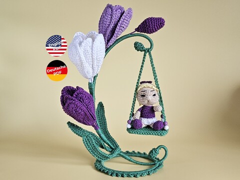 Katia Krokus – Blumenkind mit Krokusblüte und Schaukel Häkelanleitung