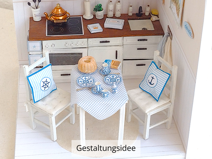 Maritime Kissen & Schilder – Bastelbogen für Miniaturen (1:12)
