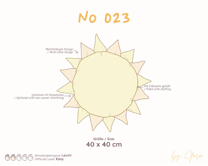 Sun Pillow Sewing Pattern - 40 x 40 cm