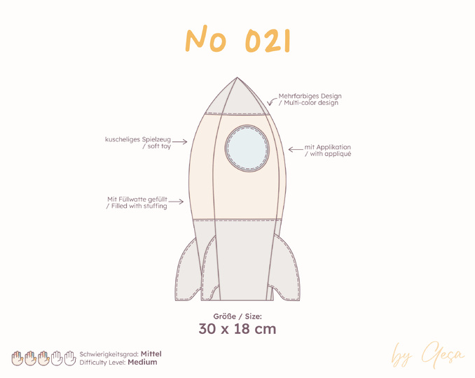 Fabric Rocket Sewing Pattern - 30 x 18 cm