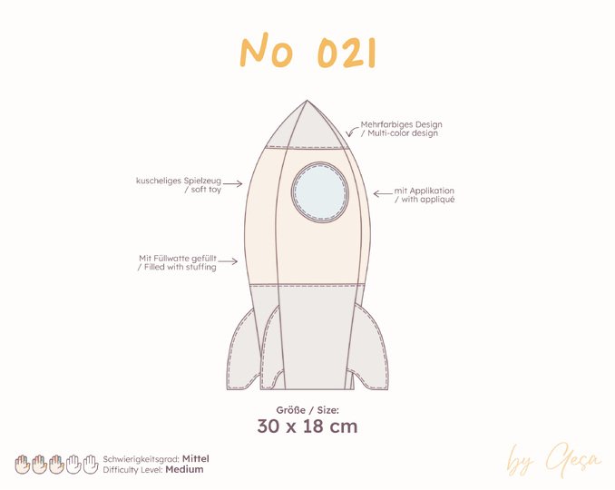 Rakete aus Stoff Schnittmuster - 30 x 18 cm
