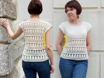 Häkelanleitung „Sommerbrise“ Top mit Spitzenmuster für Damen, Größen XS–3XL