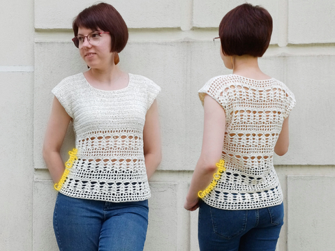 Häkelanleitung „Sommerbrise“ Top mit Spitzenmuster für Damen, Größen XS–3XL