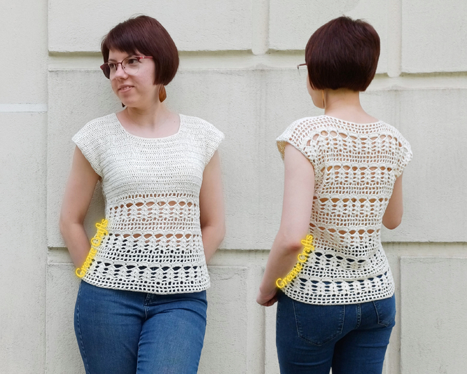 Häkelanleitung „Sommerbrise“ Top mit Spitzenmuster für Damen, Größen XS–3XL