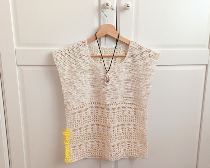 Häkelanleitung „Sommerbrise“ Top mit Spitzenmuster für Damen, Größen XS–3XL