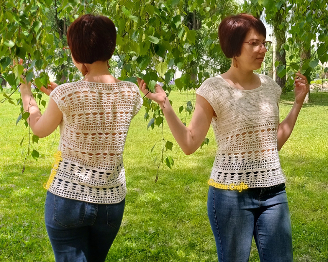 Häkelanleitung „Sommerbrise“ Top mit Spitzenmuster für Damen, Größen XS–3XL